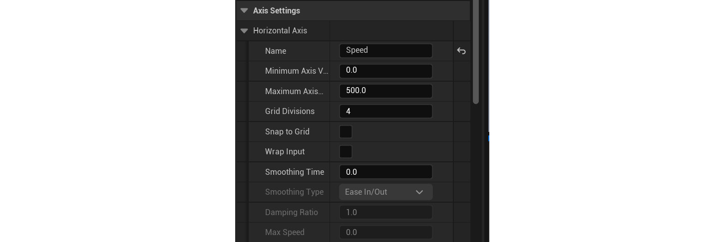 Figure 11.3 – The axis settings for the Blend Space 1D
