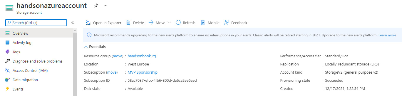 Figure 12.2 – Overview blade for Azure Storage
