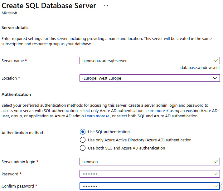 Figure 17.5 – SQL database server configuration
