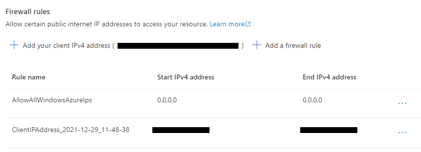 Figure 17.19 – Whitelisting IP address for Azure SQL Server
