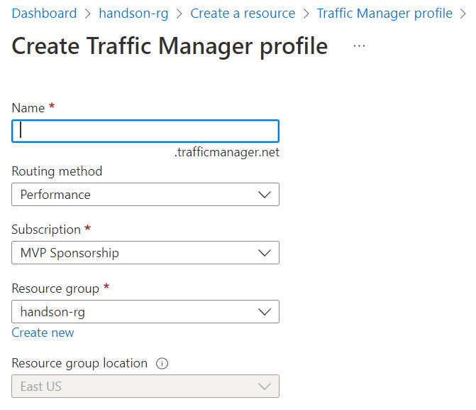 Figure 24.4 – Creating Azure Traffic Manager in the Azure portal
