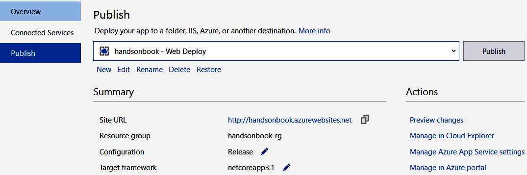 Figure 1.19 – Publish screen summary
