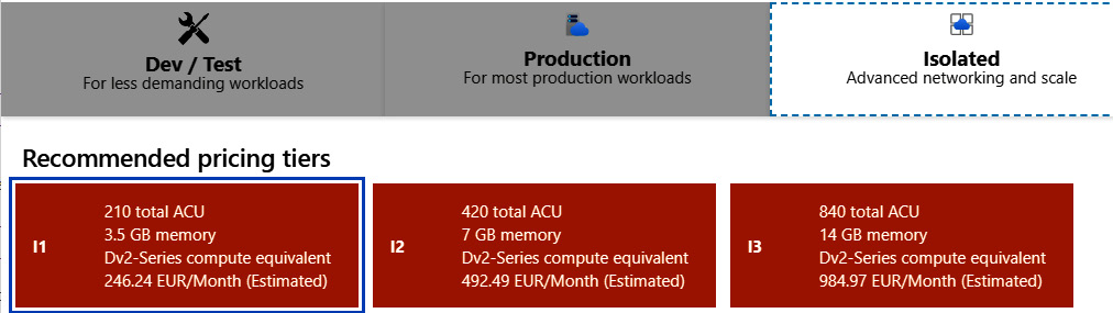 Figure 1.34 – Isolated tiers for App Service plan
