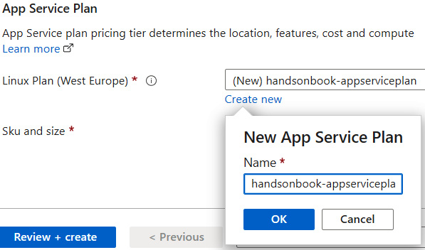 Figure 1.5 – Configuring an App Service plan
