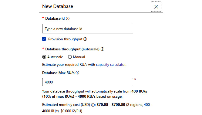 Figure 10.10 – Creating a database in the portal
