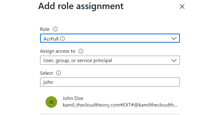 Figure 2.11 – Assigning an AcrPull role for a user
