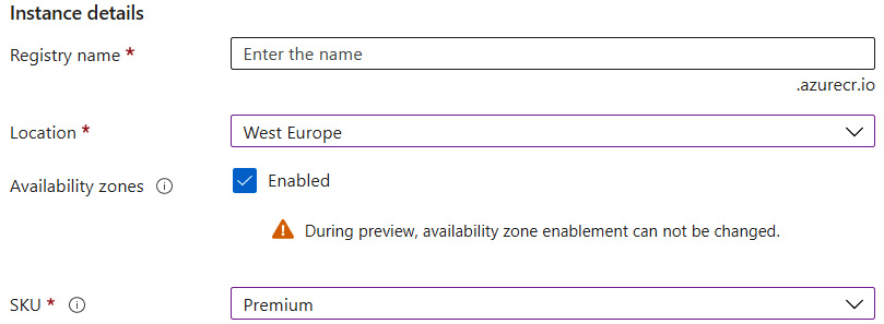 Figure 2.13 – Availability zones enabled when creating the ACR instance
