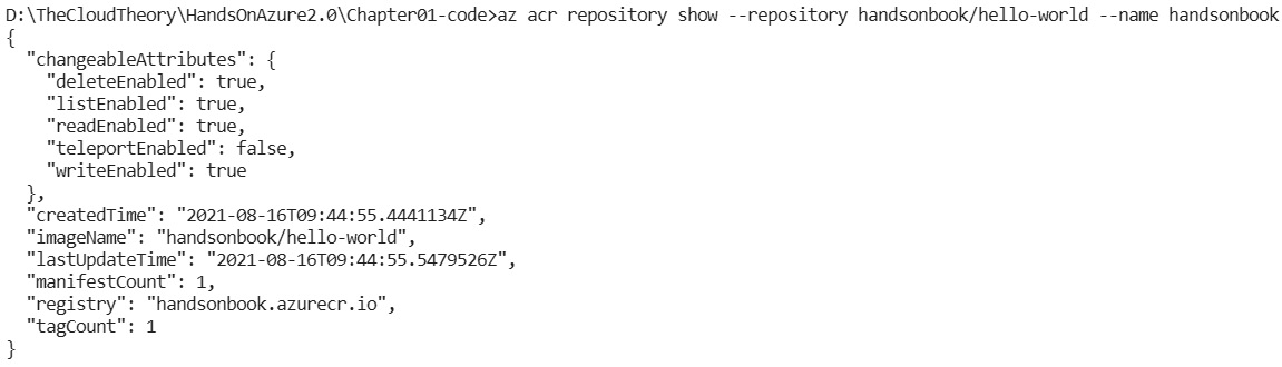 Figure 2.9 – az acr repository showing output
