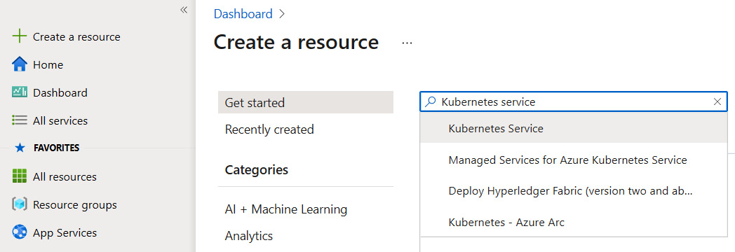 Figure 3.20 – Searching for Kubernetes service in Azure Marketplace
