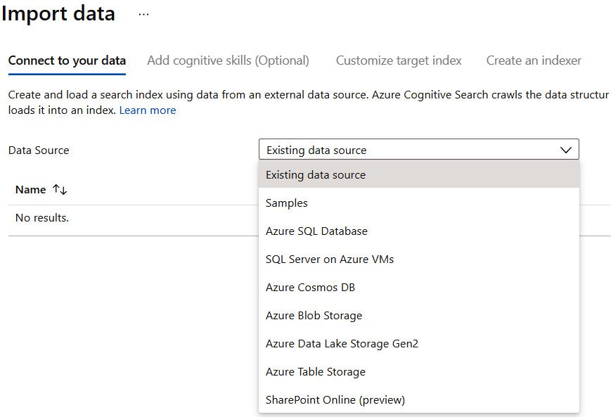 Figure 5.4 – The Data Source import options
