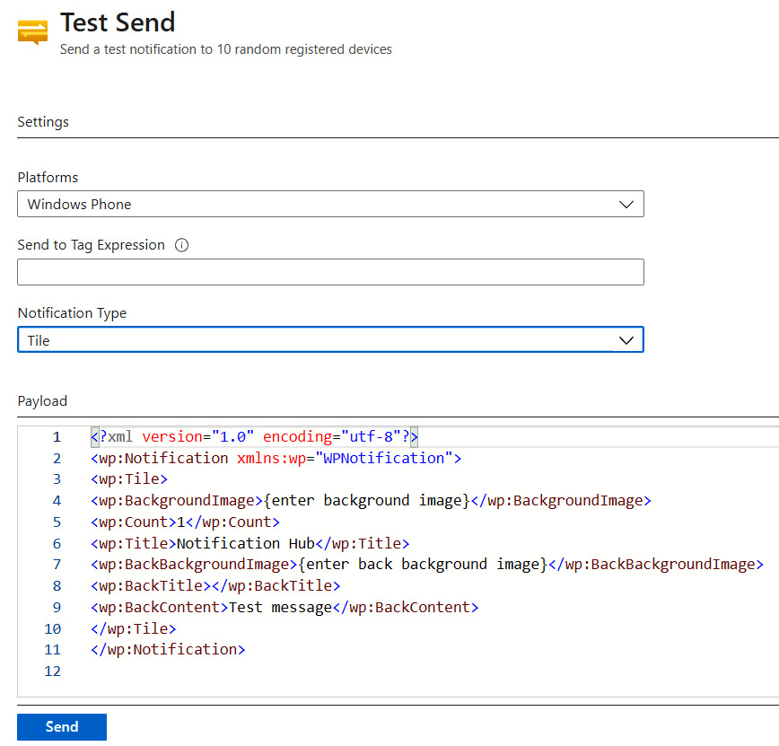 Figure 6.10 – Test Send interface
