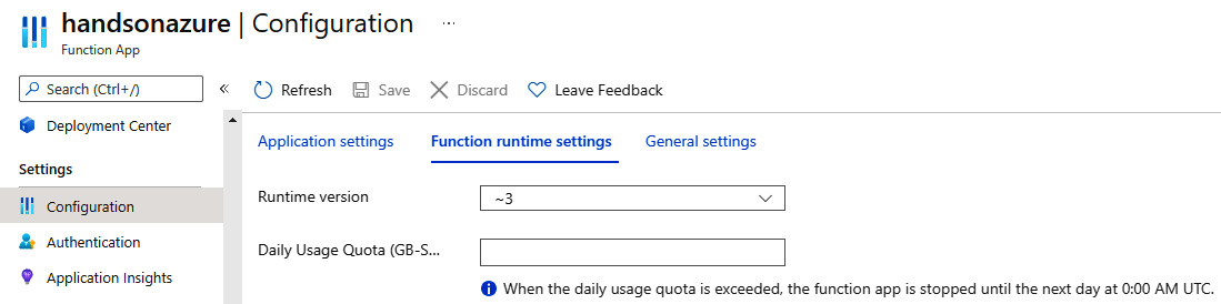 Figure 7.19 – Function runtime settings
