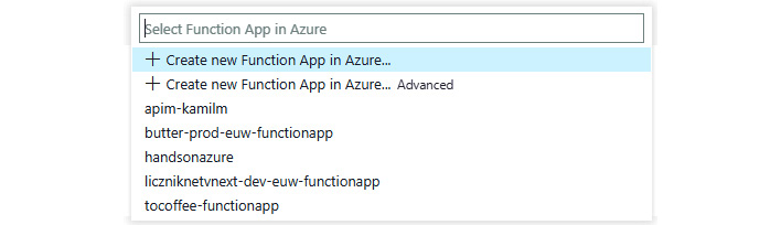 Figure 7.23 – The publish wizard for Azure Functions in Visual Studio Code
