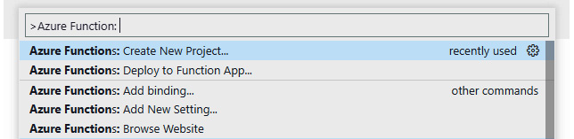 Figure 7.4 – The Azure Functions command in Visual Studio Code
