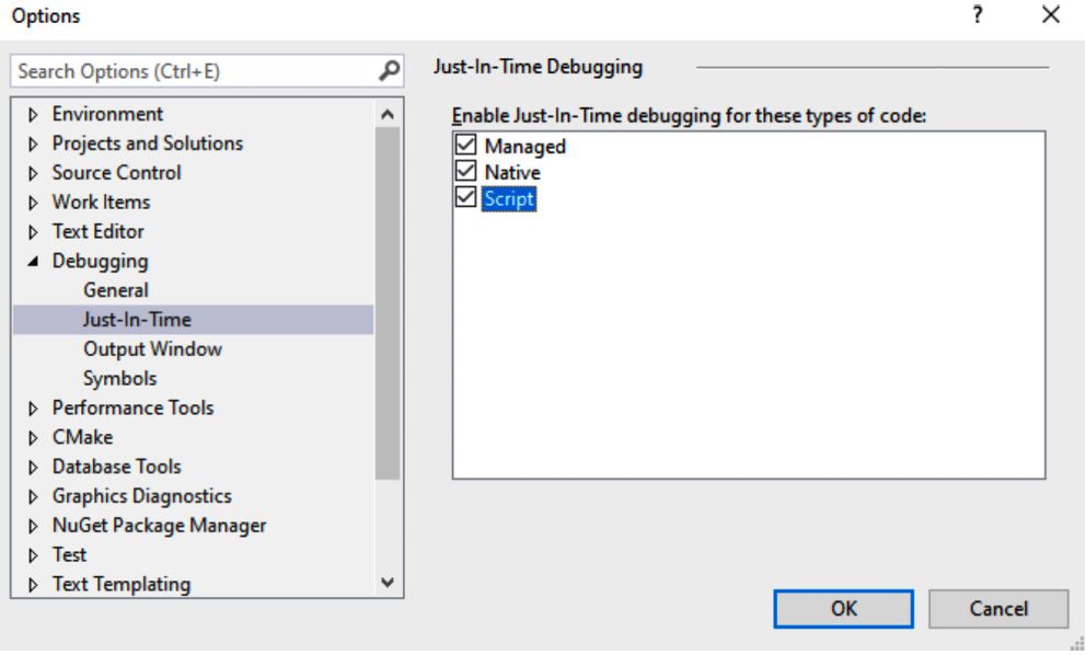 Figure 10.5 – Registering Visual Studio as the JIT debugger for VBScript
