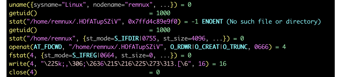 Figure 11.12 – Analyzing malware using a strace tool
