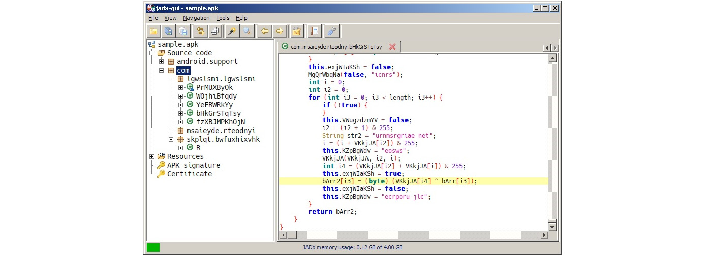 Figure 13.11 – A decompiled Android sample in JADX
