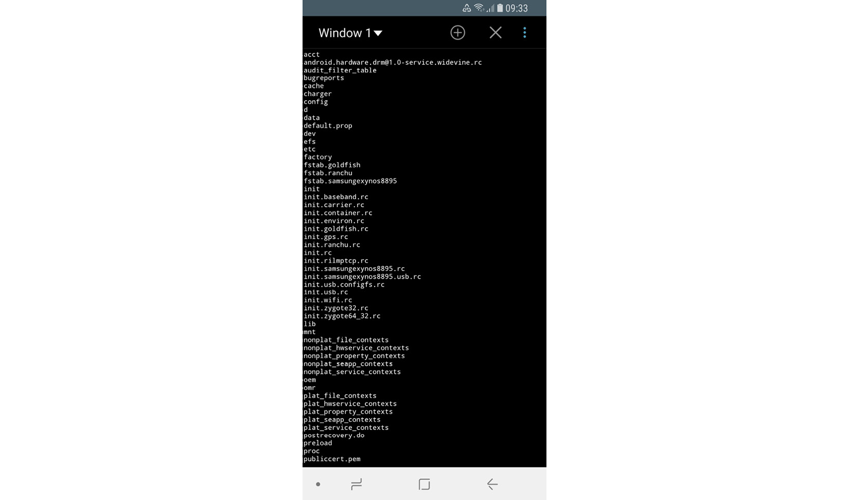 Figure 13.4 – Listing the ﬁles in a root directory using the Terminal Emulator app

