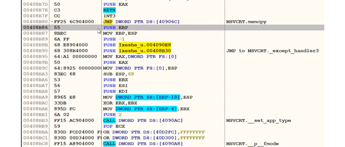 Figure 4.16 – Finding the OEP in OllyDbg
