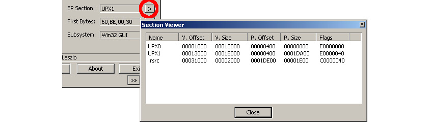 Figure 4.3 – The PEiD tool’s section viewer
