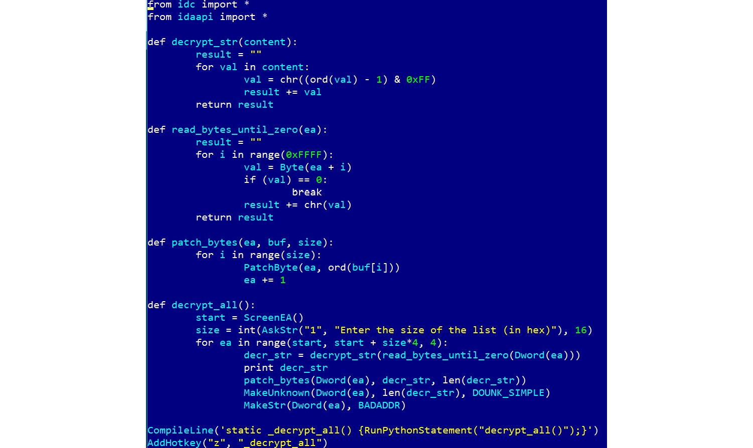 Figure 4.43 – Original IDA Python API syntax for 32-bit Windows
