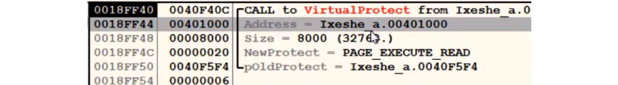Figure 4.9 – Finding an address that the VirtualProtect API changes permissions for

