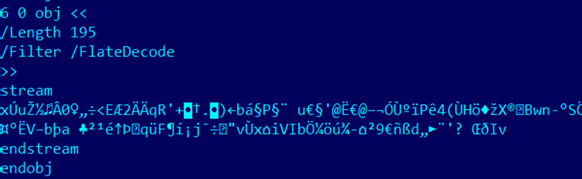 Figure 8.23 – The /FlateDecode filter used in a PDF document
