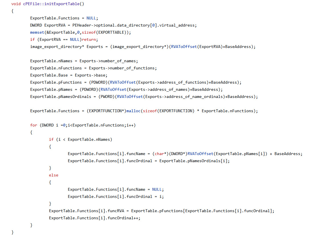 Figure 8.7 – Export table parser (the winSRDF project)
