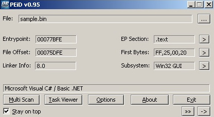 Figure 9.5 – PEiD detecting that malware is a .NET application
