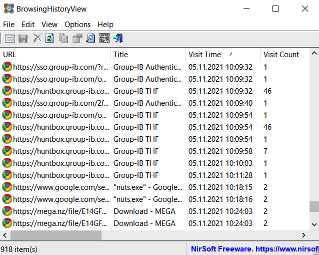 Figure 7.14 – Web history parsed with BrowsingHistoryView
