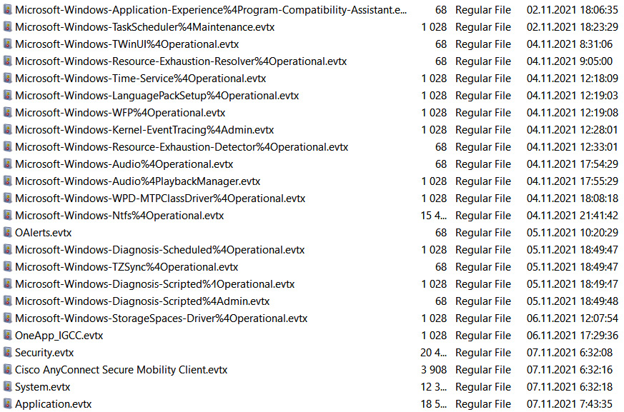Figure 7.16 – Windows event log files listed in AccessData FTK Imager
