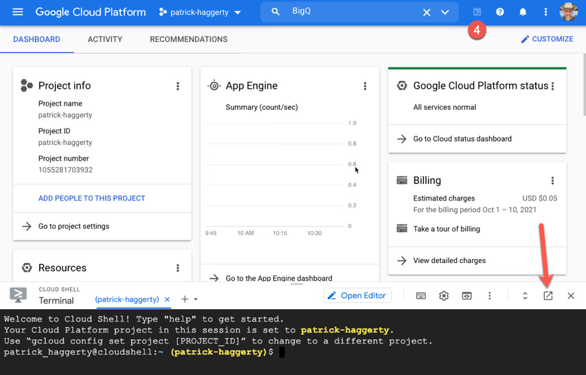 Figure 1.6 – Opening Cloud Shell
