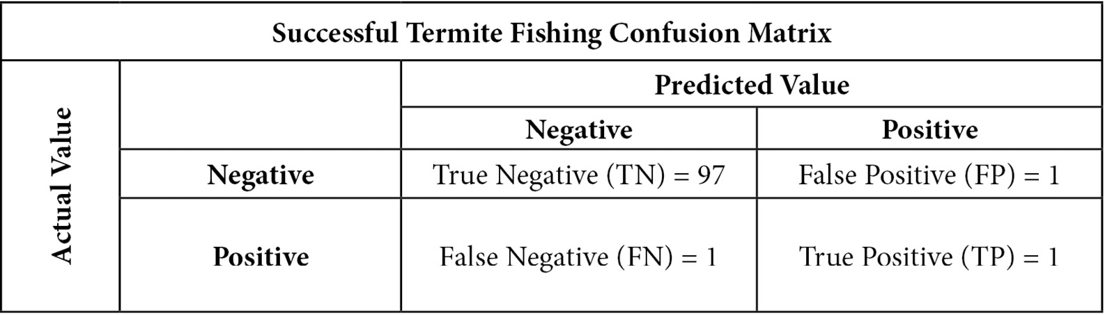 Figure 6.2 – Successful termite fishing confusion matrix
