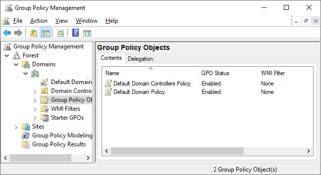 Figure 10.1 – The Group Policy Objects node in Group Policy Management
