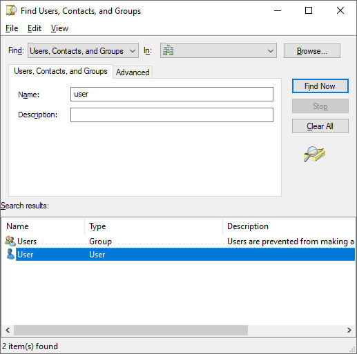 Figure 6.2 – Selecting the user object from the Search results list
