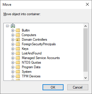Figure 6.9 – Move pop-up window in Active Directory Users and Computers
