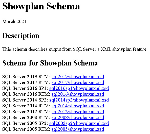 Figure 1.11 – Showplan schema available definitions
