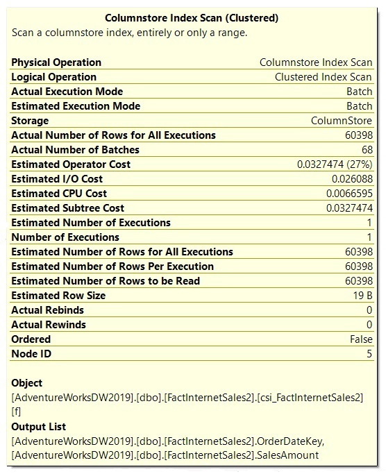 Figure 11.5 – The Columnstore Index Scan properties
