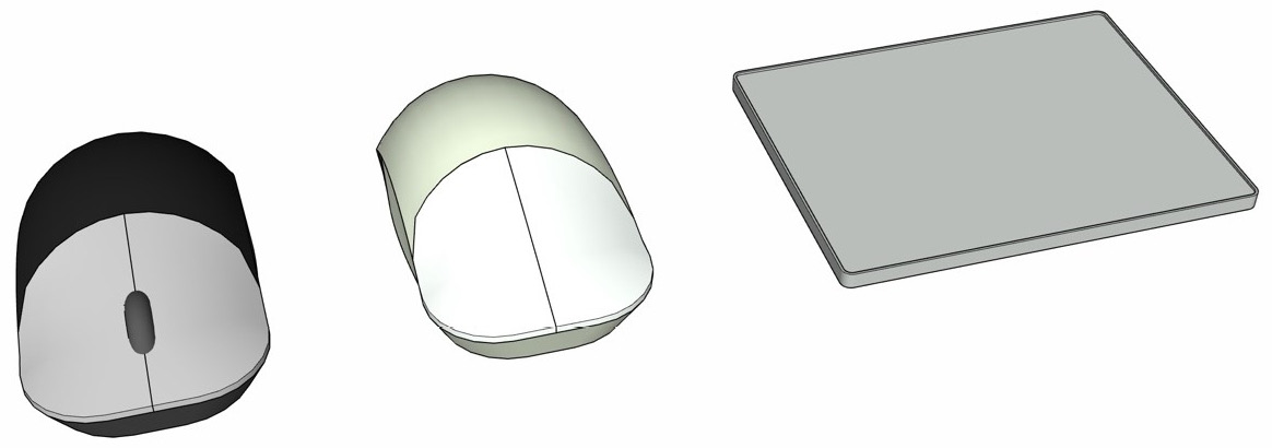 Figure 1.1 – Left to right, a three-button mouse, a two-button mouse, and a touchpad
