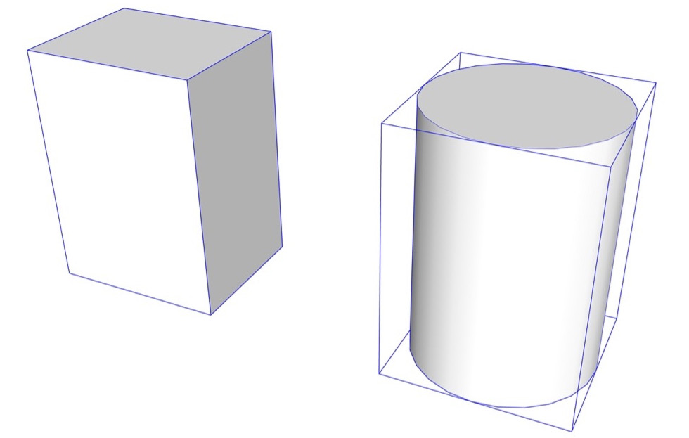 Figure 1.6 – The bounding box wraps tightly around the box while the cylinder does not reach the corners
