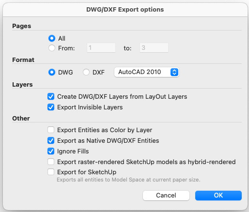 Figure 14.30 – The DWG/DXF Export options window on macOS
