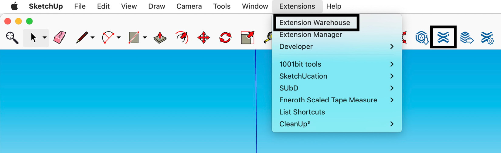Figure 12.14 – The Extension Warehouse window can be accessed from the toolbar or menu
