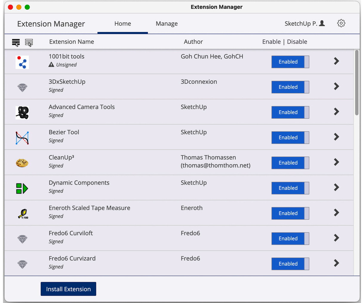 Figure 12.17 – Extensions Manager as seen on macOS
