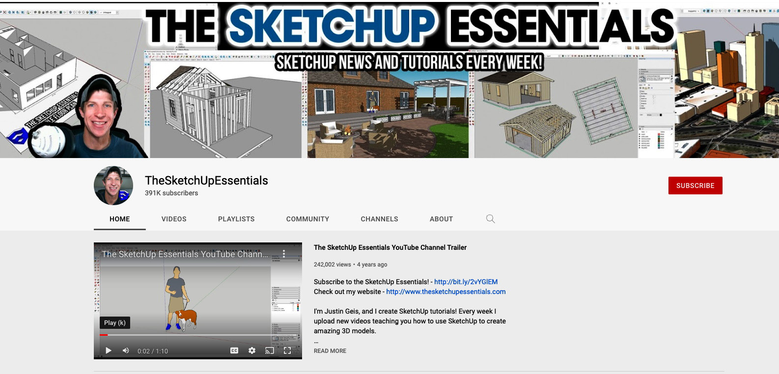 Figure 15.13 – The SketchUp Essentials YouTube channel
