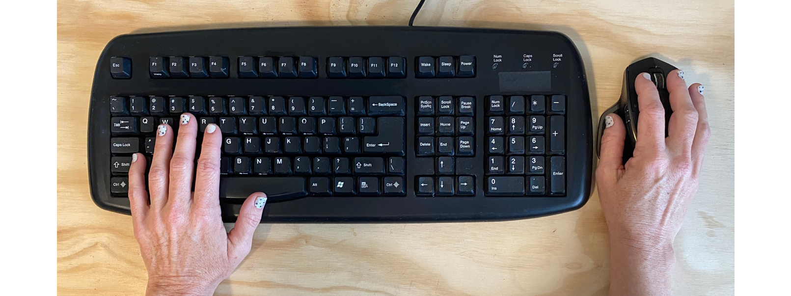 Figure 7.7 – A dominant right hand on the mouse and a left hand on the left side of the keyboard
