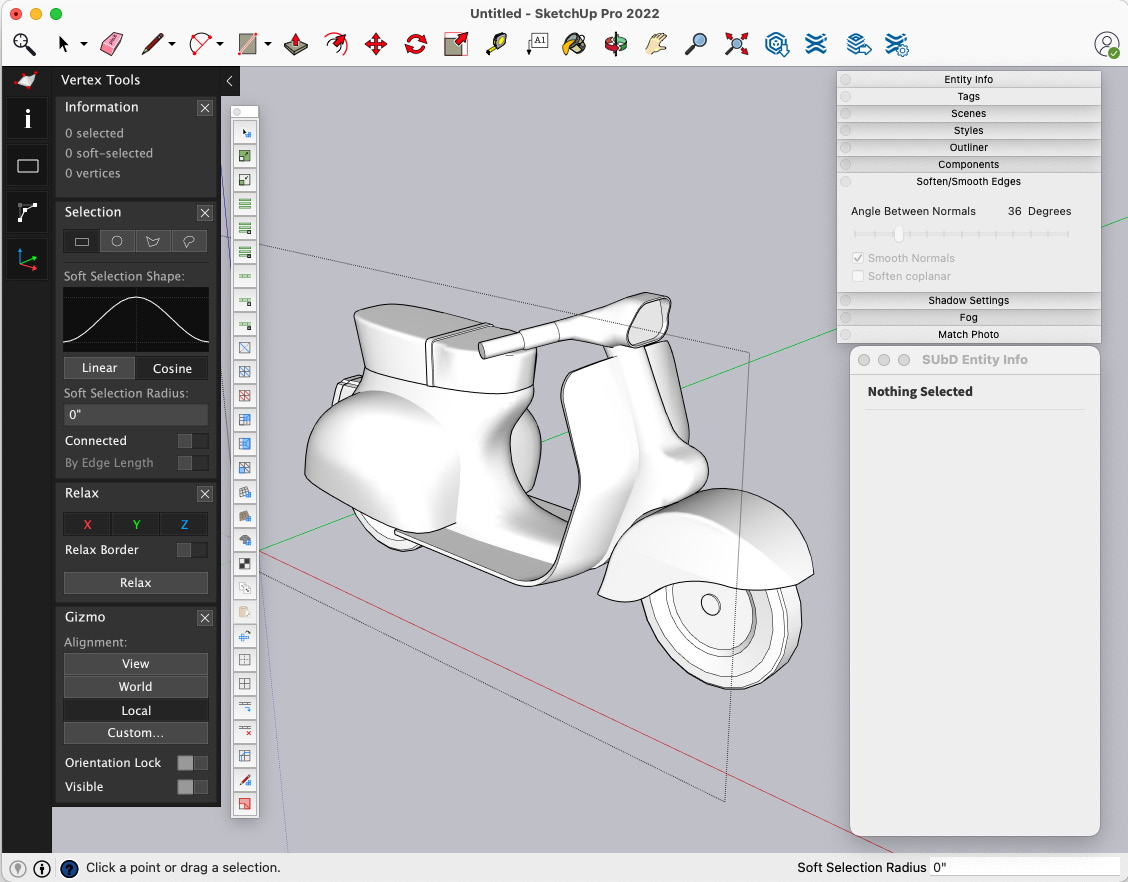 Figure 8.16 – My organic modeling workspace with the Vertex Tools UI visible on the left
