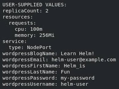 Figure 3.27 – The output of the helm get values command
