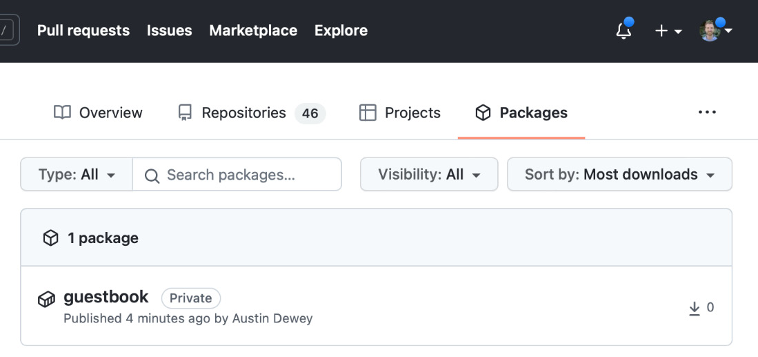 Figure 8.4 – The Packages tab in GitHub

