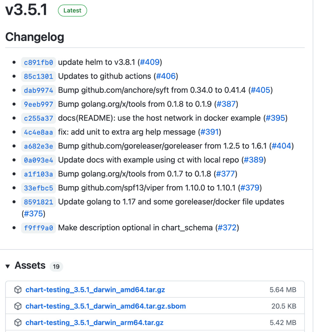 Figure 9.3 – The Helm releases page on GitHub
