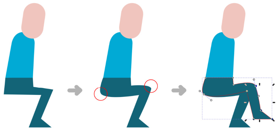 Figure 4.14 – Draw a leg with straight lines, then curve it and duplicate it into position